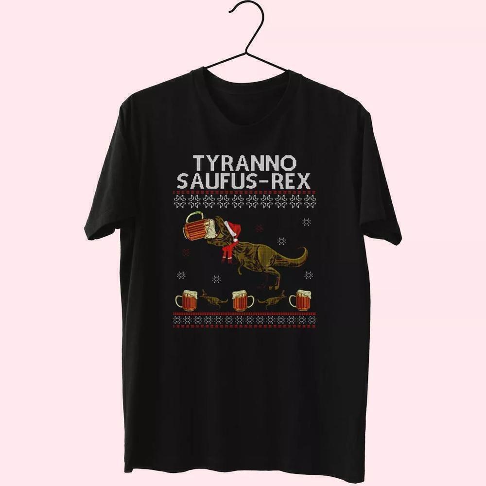 Tyrannosaurus Rex Drink Beer Funny Dinosaur Christmas T-Shirt